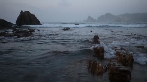 Scenic Atlantic Ocean Coastline Landscape Gueirua Beach Panorama Asturias Spain — Stock Video