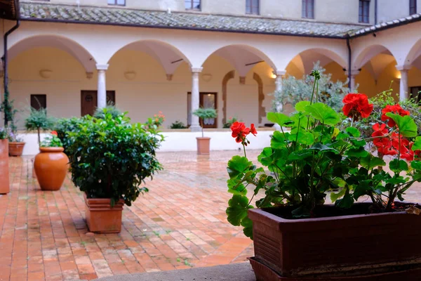 Gammaldags uteplats i italiensk stil med blommor — Stockfoto