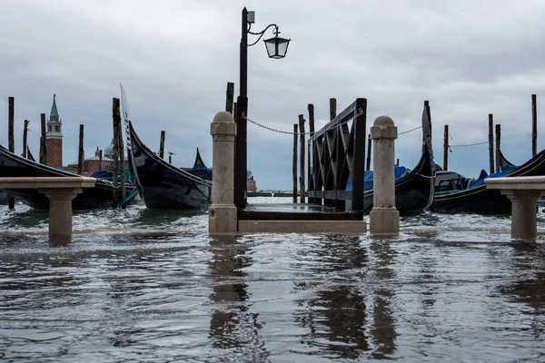 Gondolas at the pier at the San Marko Square — Stock Photo, Image