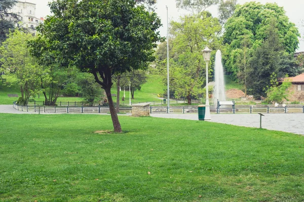 Fuente Parque Ciudad Parque Verano Verde Día Soleado — Foto de Stock