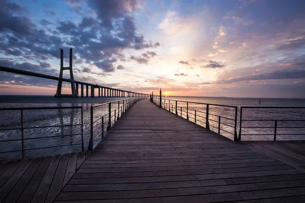 Pont Lisbonne Lever Soleil Portugal Vasco Gamma — Photo