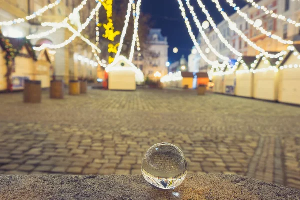 Crystal Ball Christmas Decoration City Lights Background — Stock Photo, Image