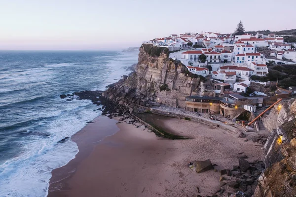 Panorama Vackra Hus Stenig Klippa Vid Kustbyn Azenhas Mar Portugal — Stockfoto