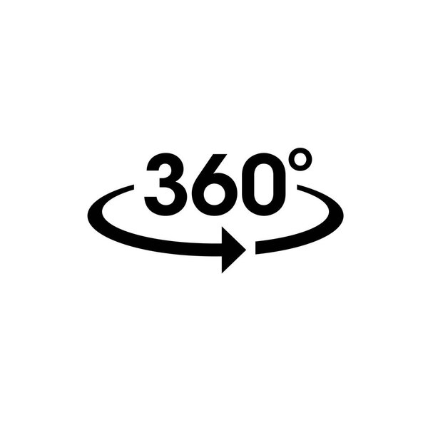 Icon vector of 360-degree app for 360-area view and circular arrows.