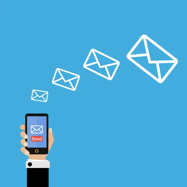 Invio Messaggi Mail Utilizzando Illustrazione Vettoriale Smartphone — Vettoriale Stock