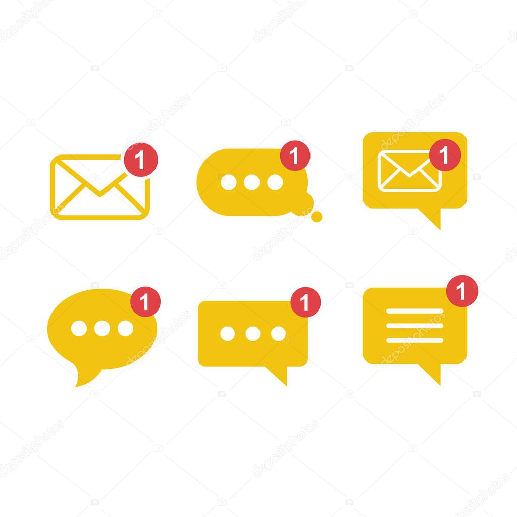 Simple flat minimalist incoming new chat box messages app vector icon with notification.