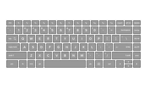 Klavye görünümünün vektör illüstrasyonu. Bilgisayar metin giriş cihazları, akıllı telefonlar ve dijital teknolojinin temel ögeleri için uygundur. Qwerty klavye düzeni.