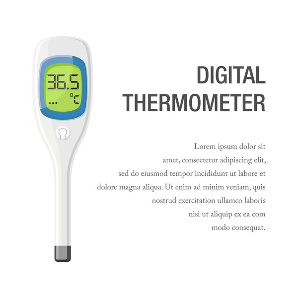 デジタル温度計のベクトル図 発熱時に患者の体温を確認するための医療機器の設計要素に適しています フラットとプロの温度計アイコン — ストックベクタ