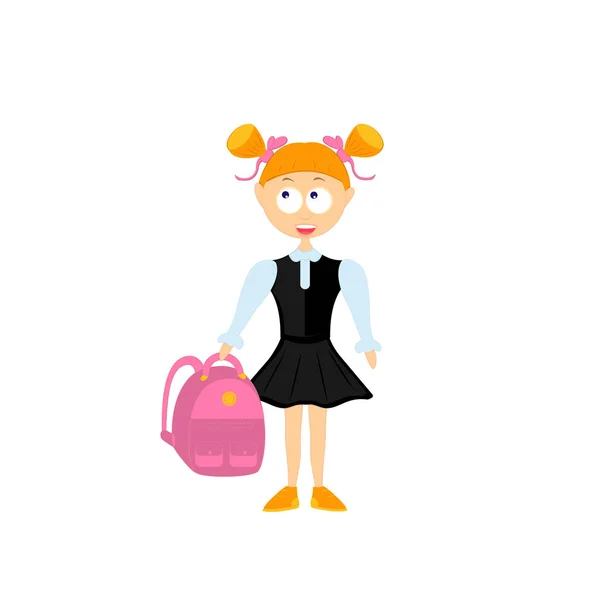 Schulmädchen tragen Tasche. Schuluniform. Isolierter Charakter. Zeichentrickfigur. — Stockvektor