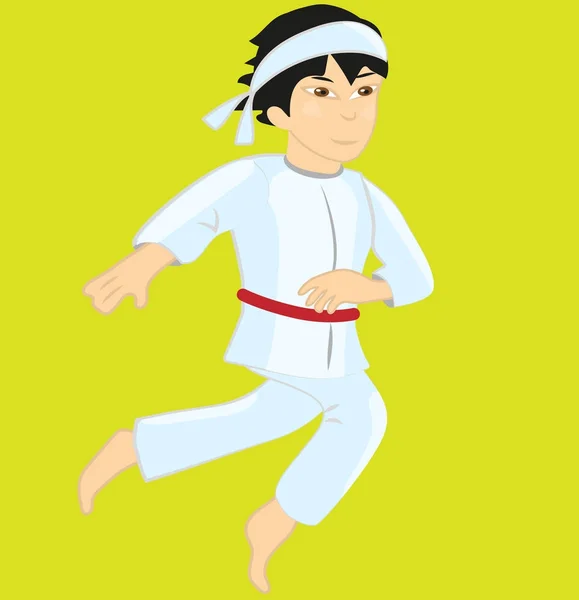 Karate-Kind trägt roten Gürtel. — Stockvektor