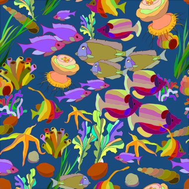 Sualtı dünyasını, şekil, desen, doku, balık, deniz yosunu, mavi arka plan, 