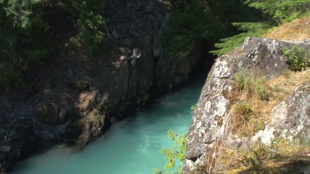 Agua verde corriente en valle de montaña — Vídeos de Stock