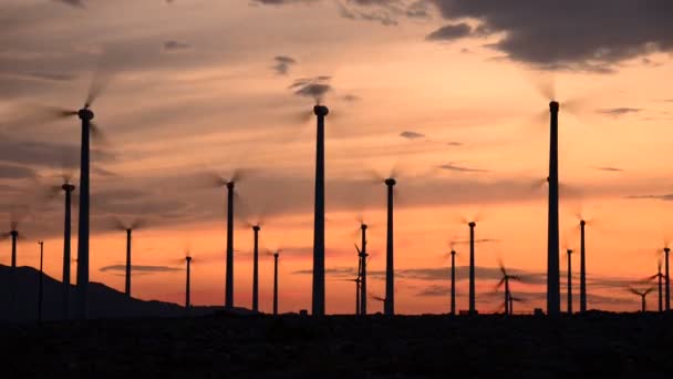 Draaiende windmolens in veld timelapse — Stockvideo