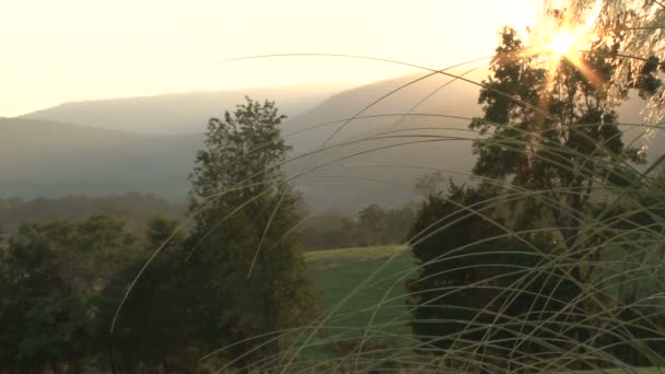 Rayons du soleil à travers le ciel brumeux pays — Video