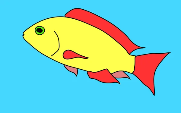 Jaune Peint Poisson Dessin Animé Avec Oeil Vert Des Nageoires — Image vectorielle