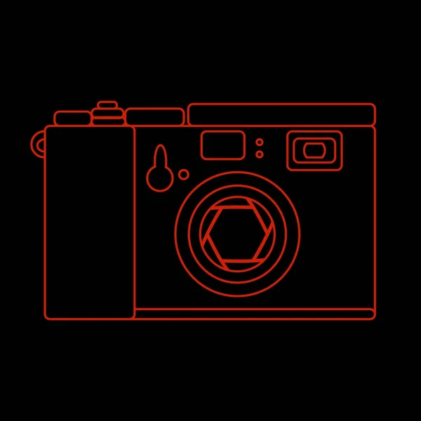 Old Retro Camera Painted Red Stroke Black Background Vector Illustration — Stock Vector