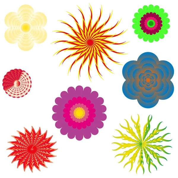 Farbenfrohe Schöne Farbenfrohe Leuchtende Blumen Verschiedenen Formen Vektorillustration Izalirovanno Auf — Stockvektor