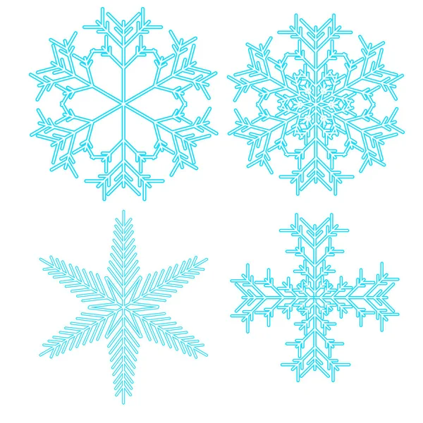 Uppsättning Fyra Blå Vackra Ljusa Jul Nyår Kall Snöflingor Vektorillustration — Stock vektor
