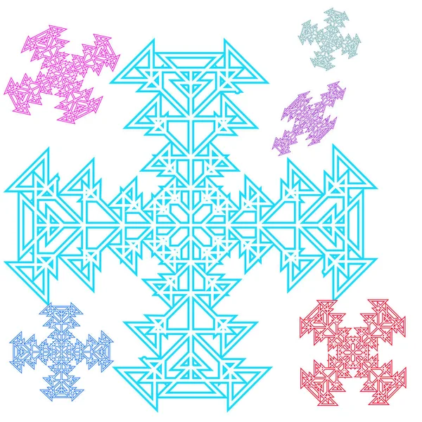 Cruz Abstracta Copo Nieve Triángulos Hermoso Conjunto Cruces Multicolores Estampadas — Vector de stock