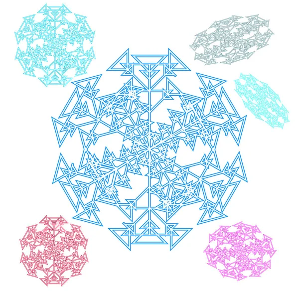 Абстрактный Круг Снежинка Треугольников Beautiful Set Multi Colored Pattern Pink — стоковый вектор