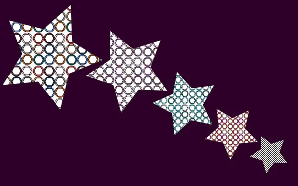Cinco Estrellas Con Patrón Círculos Multicolores Diafragmas Dentro Ilustración Vectorial — Vector de stock