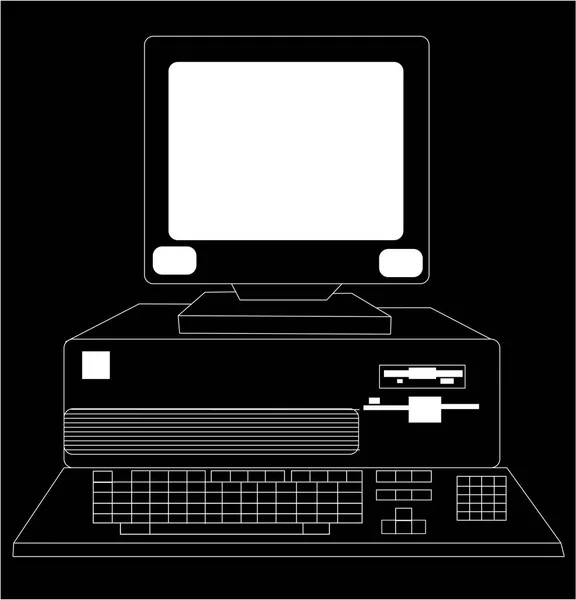 Black White Retro Vintage Old Computer 80S Drawn Stroke Black — Stock Vector