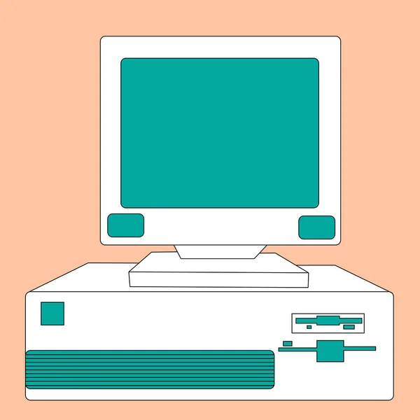 Wit Met Een Turquoise Retro Vintage Hipster Oude Computer Uit — Stockvector