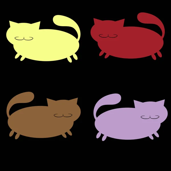 Ikonen Dicker Farbenfroher Katzen Mit Schnurrbart Auf Schwarzem Hintergrund Vektorillustration — Stockvektor