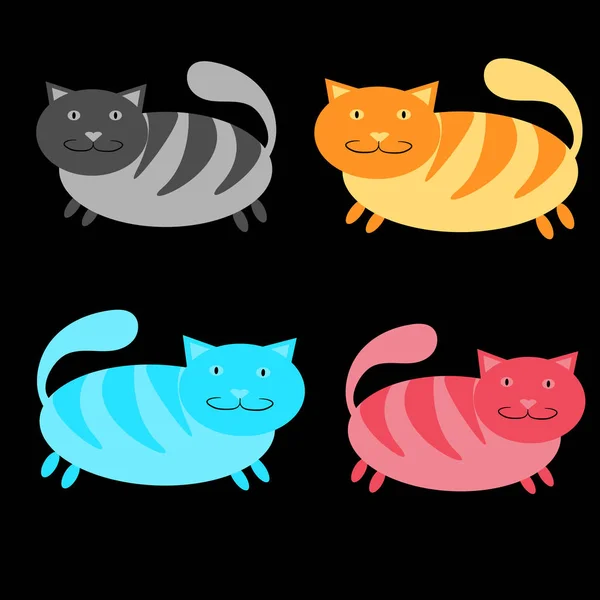 黒地に色とりどり ピンク グレー ストライプ 猫のセットです ベクトル図 — ストックベクタ