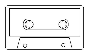 Dış, antika, eski, vintage, retro, yenilikçi, müzikal ses kaset üzerinden 80 's, 90 's beyaz bir arka plan üzerinde siyah ve beyaz. Vektör çizim.