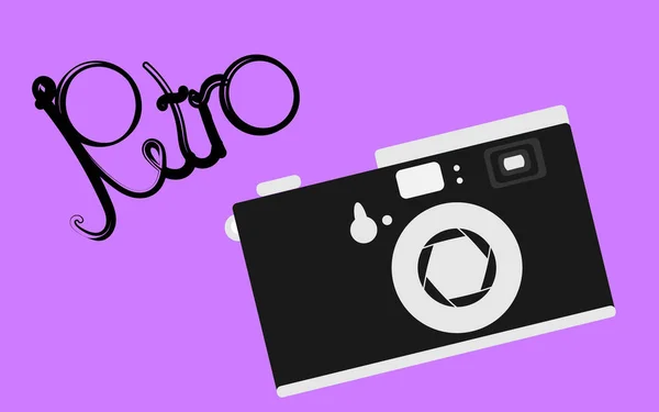 黒と白 レトロ ヴィンテージ アンティーク 紫色の背景に美しいレトロな碑文ヒップスター カメラ ベクトル図 — ストックベクタ