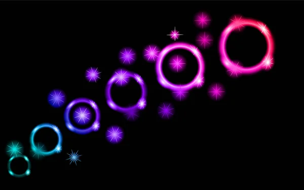 Абстрактные Разноцветные Неоновые Яркие Перламутровые Круги Шарики Пузыри Планеты Звездами — стоковый вектор