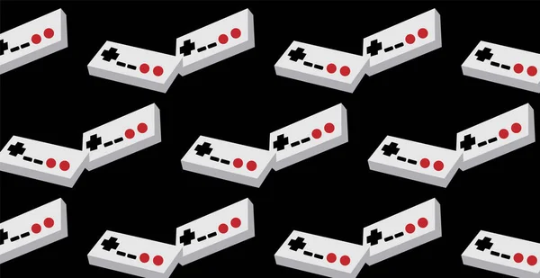 一个模式的两个黑白和黑色旧复古老式的时尚操纵杆 机械手 控制台从 的游戏控制台为视频游戏的黑色背景 矢量无缝插图 — 图库矢量图片