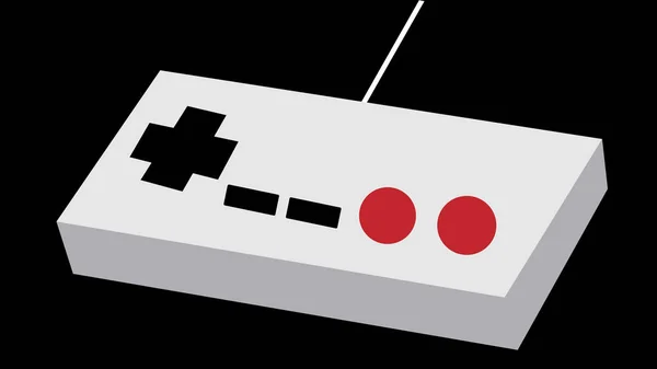 黒の背景にビデオゲームのためのゲーム コンソールのための赤と黒のボタンで 年代からの古いレトロ アンティーク ビンテージ ヒップスター ジョイスティック マニピュレーター パネルはグレー — ストックベクタ