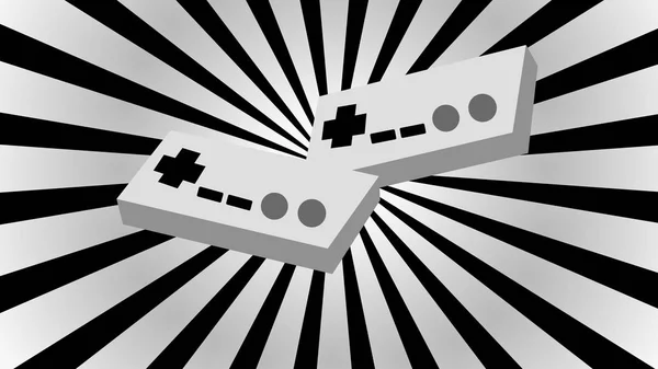 黒と白の古いレトロ アンティーク ビンテージ ヒップスター ジョイスティック マニピュレーター リモコン黒と白の線の背景にビデオゲームのためのゲーム コンソールのため 年代から ベクトル図 — ストックベクタ
