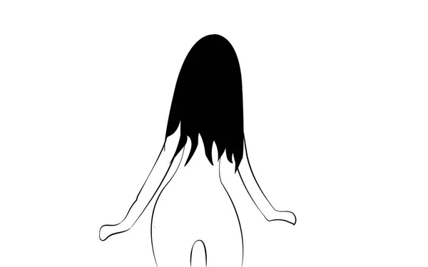 Fetiță Blândă Fragilă Neagră Albă Figură Frumoasă Subțire Întoarsă Spatele — Vector de stoc
