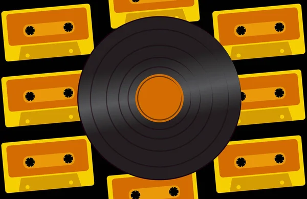 Golden Vinyl Musical Analógico Retro Velho Hipster Vintage Gramofone Registro — Vetor de Stock