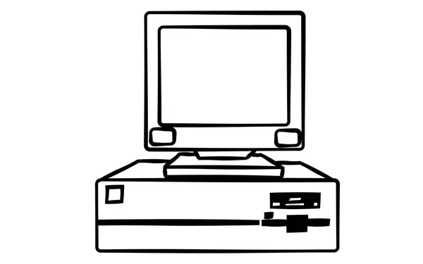 老式复古复古古董时髦过时的固定个人计算机与系统单元和翻牌底部的白色背景 矢量插图 — 图库矢量图片