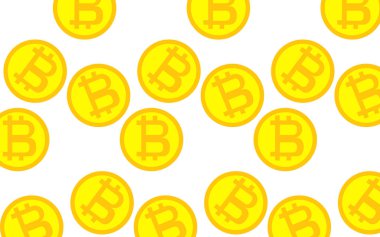 Desen sarı altın sikke bitcoin, teknoloji blockchein, kripto para birimi kavramı. Vektör çizim.