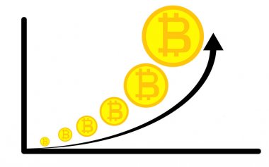Altın bitcoin ve beyaz arka plan üzerinde büyüyen grafik. EPS 10 vektör dosyası.