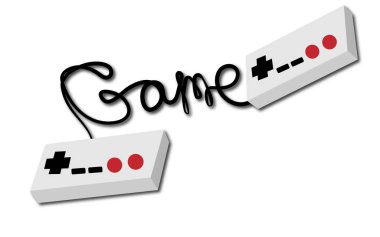 2 beyaz retro, yenilikçi, vintage, konsollar ve teller ile beyaz bir arka plan üzerinde yazılı yazıt oyun için eski, antik, oynak joystick. Vektör çizim.