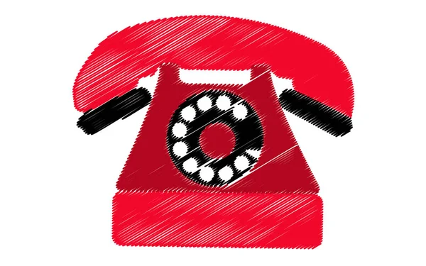 Červená Retro Bokové Starožitný Starý Starožitný Telefon Malované Tahy Bílém — Stockový vektor