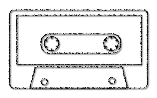 白黒ミュージカル レトロ ヒップ アンティーク オーディオ カセット テープ白地に 年代からのストロークで描画します ベクトル図 — ストックベクタ