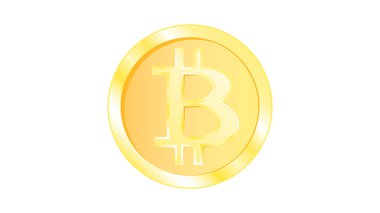 Altın metal güzel parlak parıldayan sarı hacimsel sikke bitcoin. Bir madeni para bitcoin beyaz bir arka plan üzerinde yüz. Kripto para birimi teknoloji. Vektör çizim