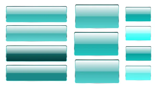 Conjunto Azul Rectangular Cuadrado Vidrio Transparente Brillante Hermoso Vector Botones — Vector de stock