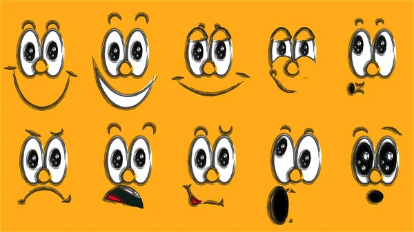 Set Emoji Set Emotions Funny Faces Big Eyes Different Emotions — Stock Vector