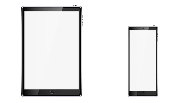 黒現実的なモバイル スマート タッチ スクリーン タブレット コンピューターや携帯電話 白い背景で隔離のコピー スペースと光沢のある空白の画面を持つスマート フォン ベクトル図 — ストックベクタ