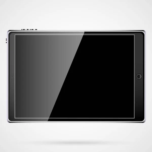 黒の現実的な携帯は 水平方向に白い背景の分離にあるシャドウ コピー スペースと光沢のある黒い画面でスマート タブレット コンピューターをタップします ベクトル図 — ストックベクタ