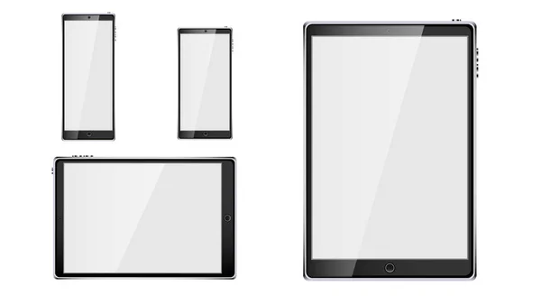 Set Fekete Reális Tabletta Számítógép Mobil Smart Smart Mobiltelefon Okostelefon — Stock Vector