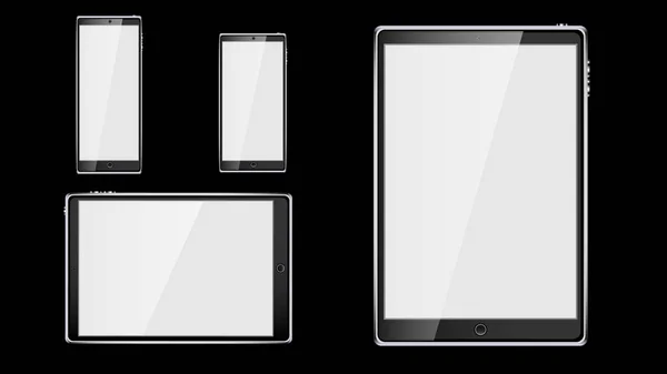 Ensemble Tablettes Noires Réalistes Tactile Mobile Téléphone Portable Intelligent Smartphone — Image vectorielle